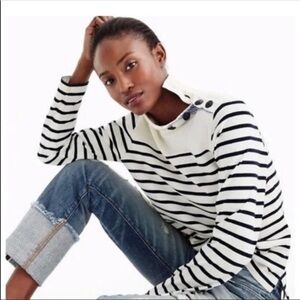 J.Crew Button Collar Blue/White Striped Sweatshirt Sz XS EUC